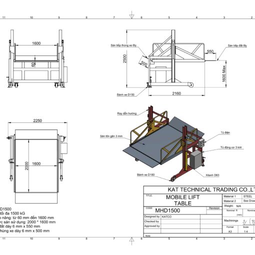 Bàn Nâng Di Động 1500 kG bản vẽ bàn nâng di động movable loading dock lift drawing