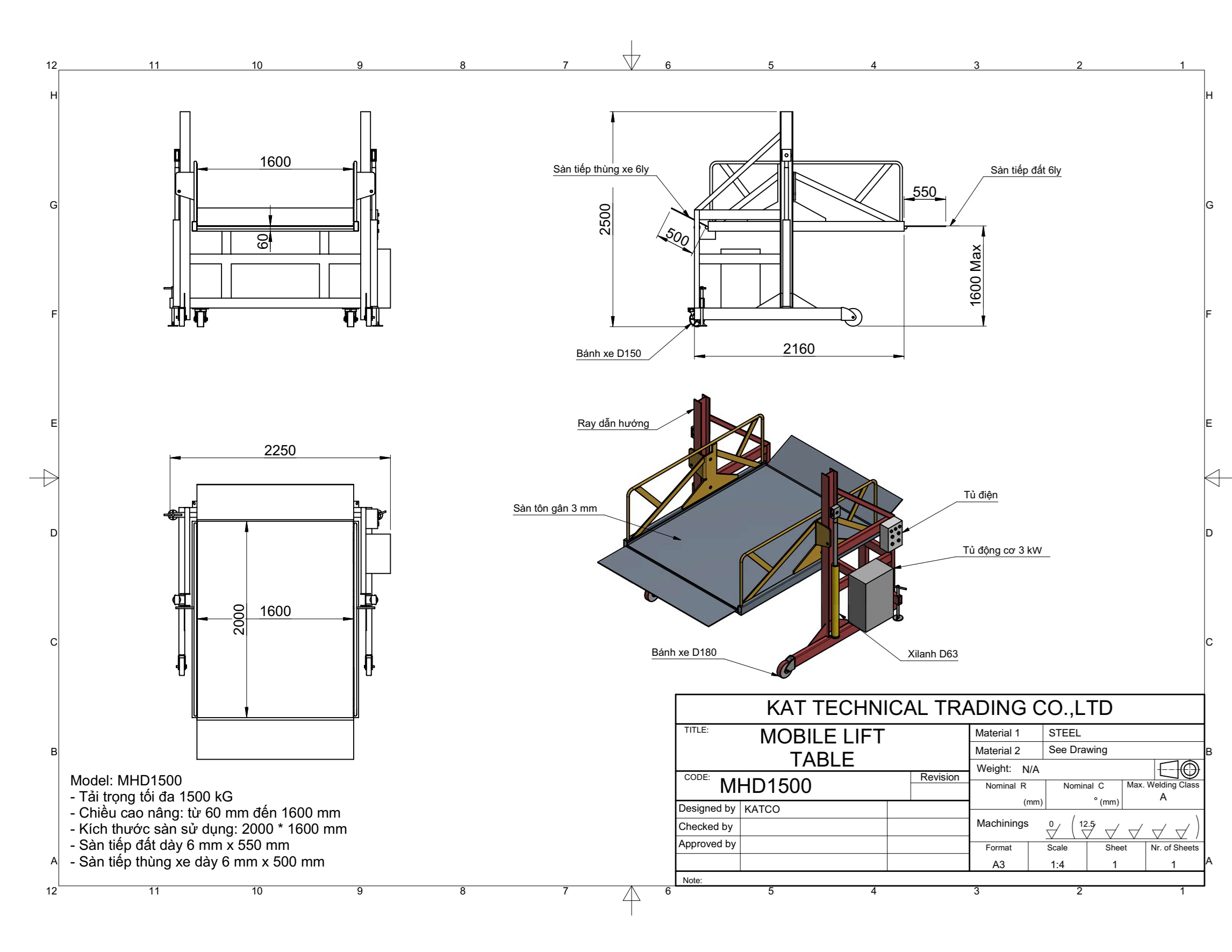Bàn Nâng Di Động 1500 kG bản vẽ bàn nâng di động movable loading dock lift drawing